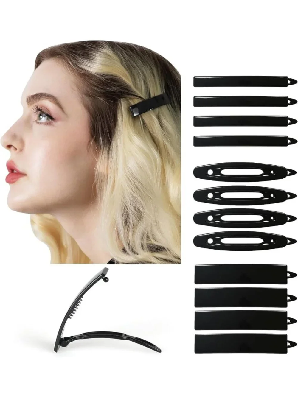12 Pack Non-Slip Hair Barrettes for Fine or Thick Hair - BPA-Free Plastic Clips
